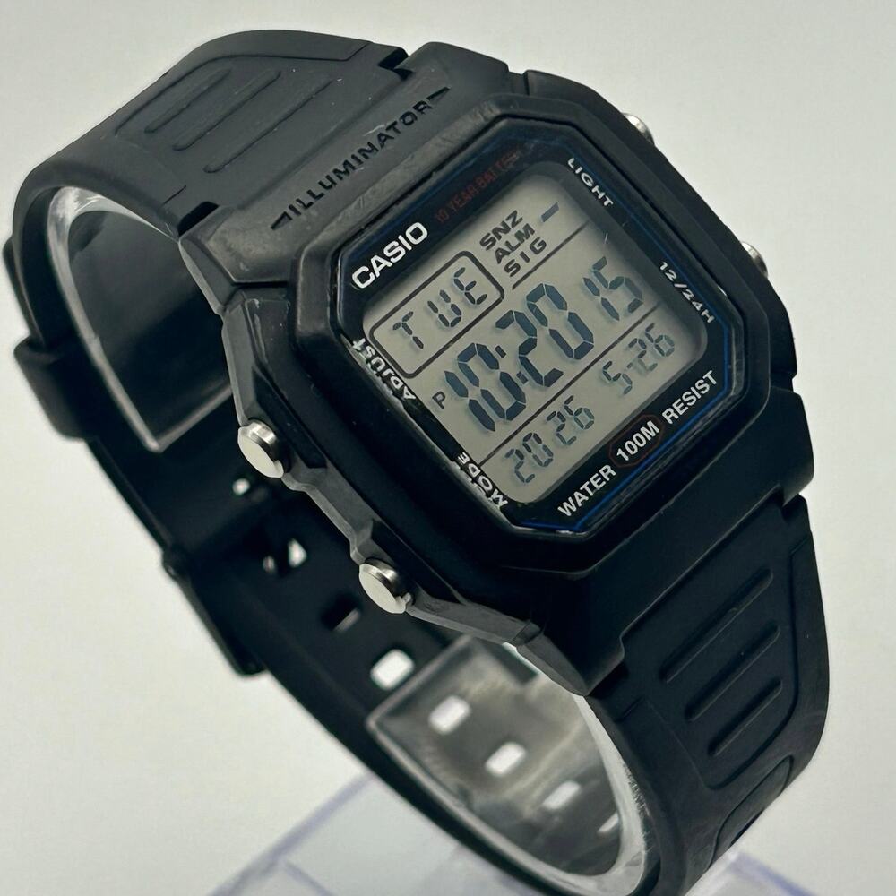 Casio W-800H Black Stainless Steel 100M WR Digital Watch Working New Battery